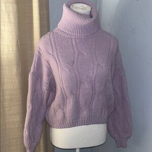 Pinch Lilac Cable Knit Crop Turtleneck Sweater